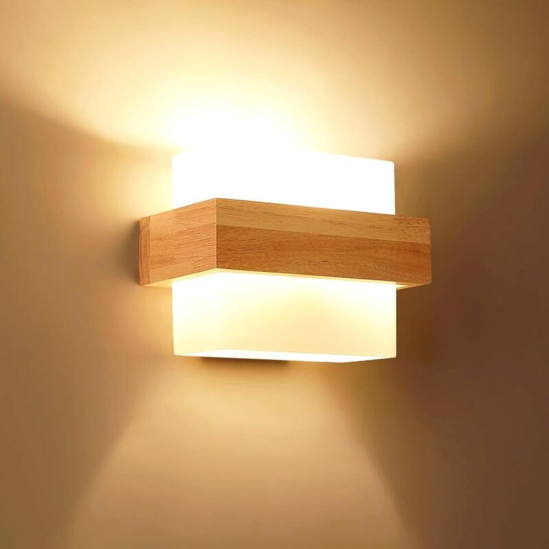 GOECO Holzwandleuchten, moderne E27-Wandleuchte, Glas-Innenleuchte im minimalistischen Design für Wohnzimmer, Esszimmer,...