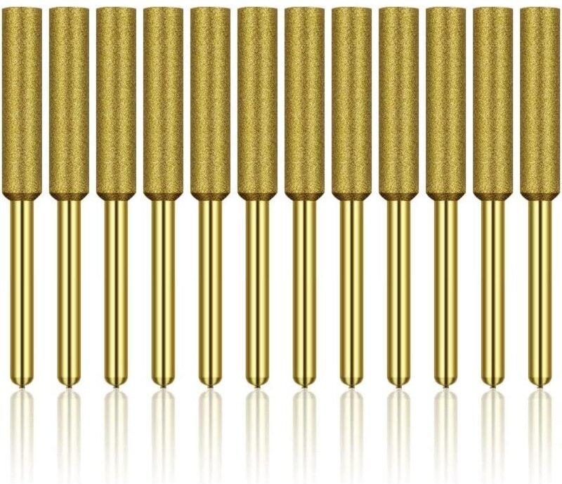 12-teiliges Diamant-Kettensägen-Schärfset, hochharte, titanbeschichtete Schleifscheibe, Kettensägen-Schärfsteine, 3/16 Z...