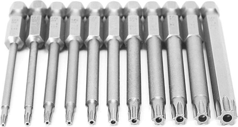 Aougo - 11 Stück 75 mm T6-T40 S2 Stahl Sicherheits-Magnet-Torx-Schraubendreher 6,35 mm (1/4 Zoll) Sechskantschaft