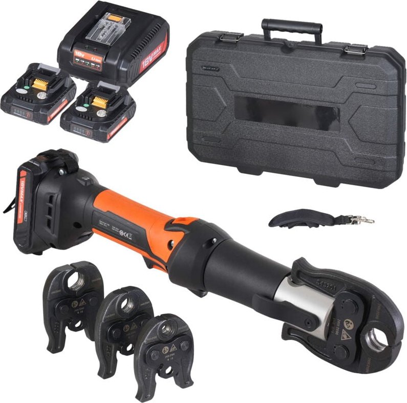 Mophorn - Presswerkzeug und Akku-Set, Elektrisches Rohr-Crimpwerkzeug mit M15-, M22-, M28-Backen, 2 Stück 20 v 2,0 Ah Ak...