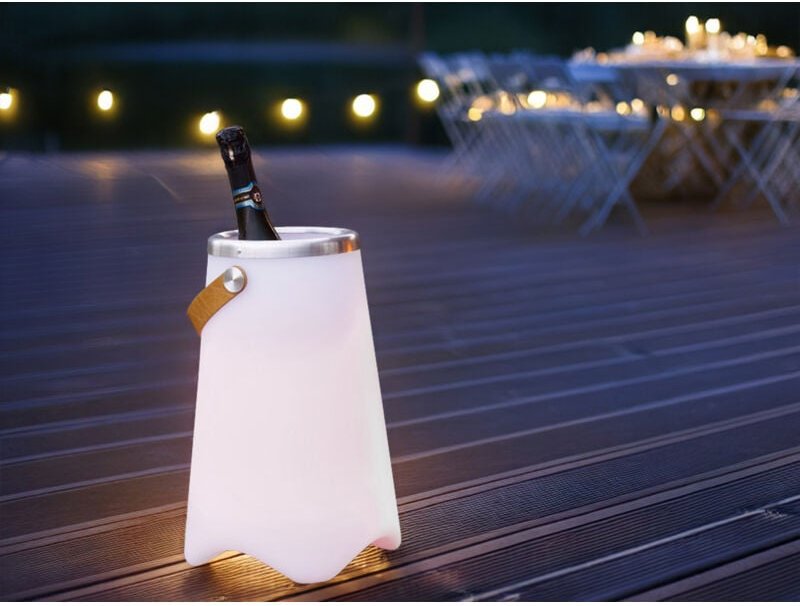 Meinewunschleuchte - led Akku Bodenlampe calloon mit rgb, Bluetooth Lautsprecher & Weinkühler 50cm