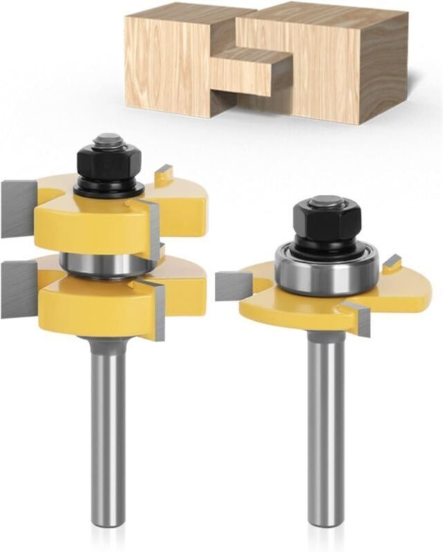 Set mit 2 Fräsern für Oberfräsen und Trimmer, 3-zahnige T-förmige Fräser mit 8-mm-Schaft, Holzbearbeitungswerkzeug