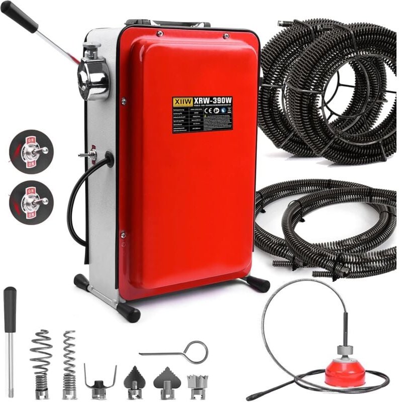 16mm 33M Spiralen Elektrische Rohrreinigungsmaschine 390W 450U/min für Ø20-100mm Rohrleitungen Rohrreinigungsspirale Ø8m...