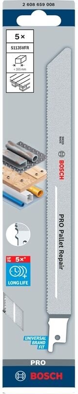Pro Pallet Repair S1135VFR Säbelsägeblatt, 1,25 x 19 x 225 mm, 5 Stück - Bosch