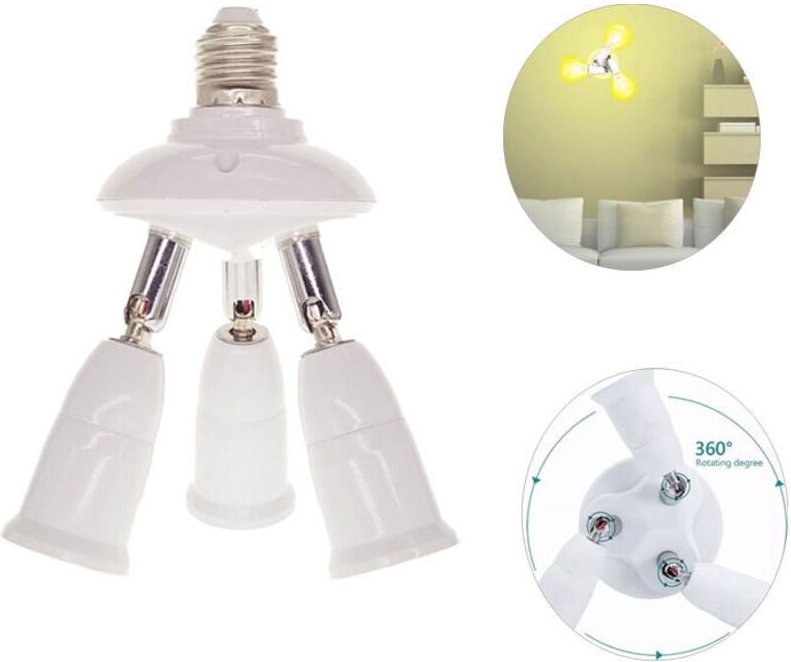 Dreifache E27-Fassung für LED-Schraubbirne, 360° verstellbar, 3 E27-Adapter für Deckenlampenfassung, verstellbare