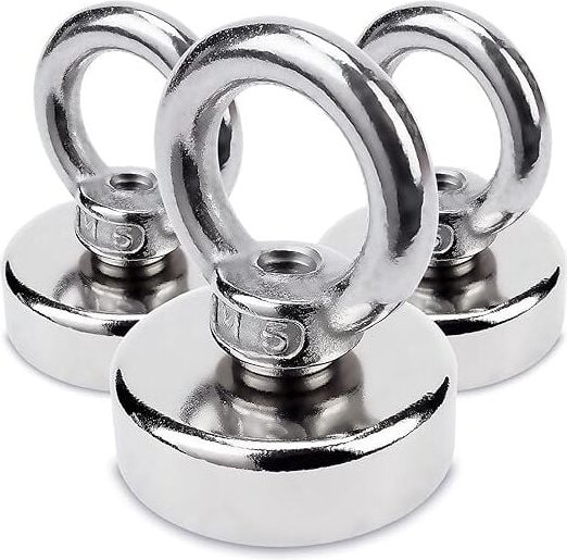 3 Stück Neodym-Ösenmagnet Ø25 x H31 mm, sehr starker Magnet im Stahlgehäuse, 20 kg Tragkraft, Magnethaken - Lntyq
