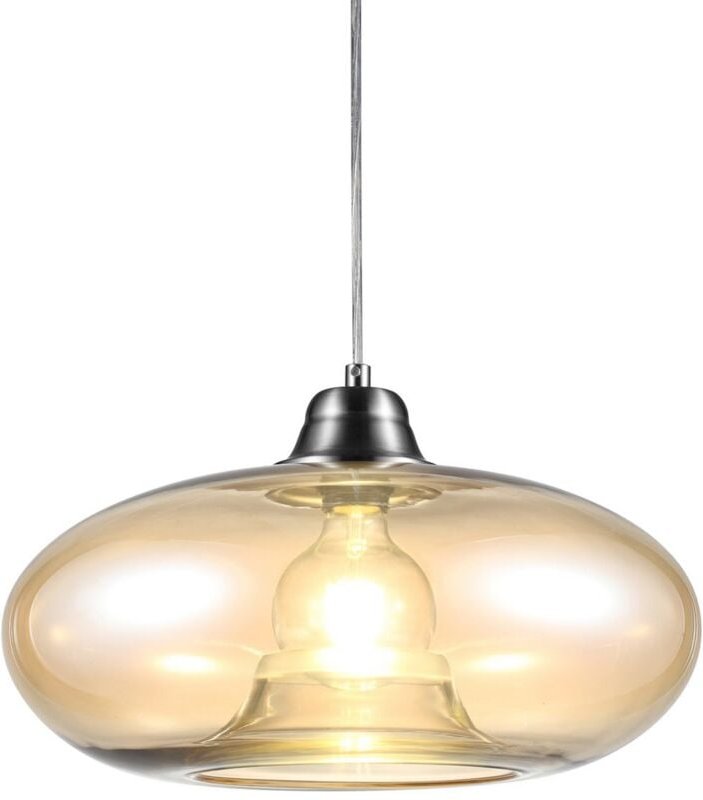 Hängeleuchte Glas amber Pendelleuchte Retro Esszimmerleuchte Höhenverstellbar, Metall, E27 Fassung, DxH 40x150 cm
