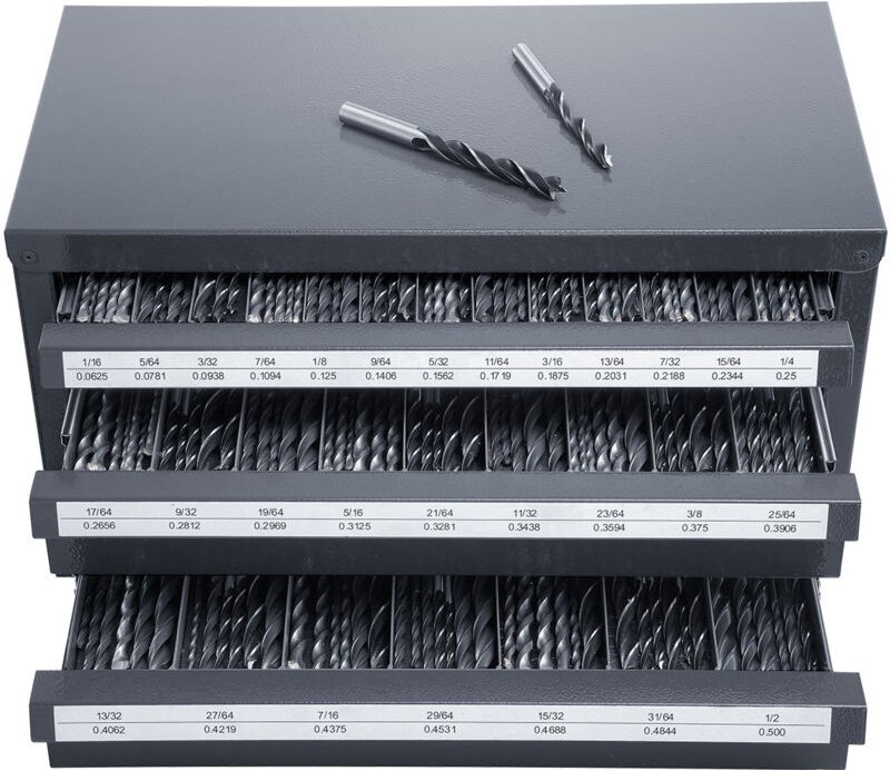 Mophorn Bohrerbit-Ausgabeschrank, Dreifach-Schubladen-Organisator für 1/16"bis 1/2", Stahlschrank mit Etiketten, stapelb...