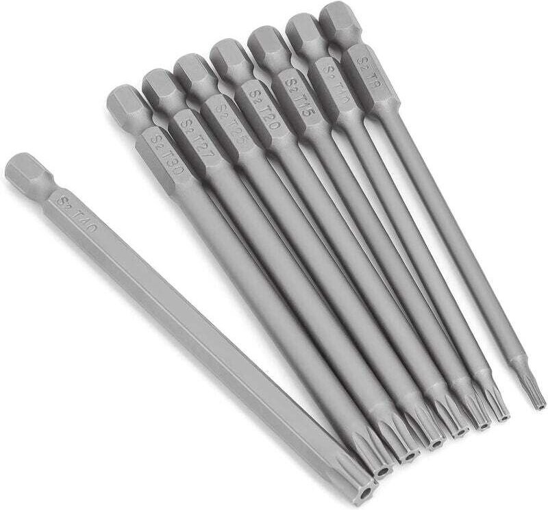 8-teiliges langes Torx-Bit-Set – 1/4 Zoll – magnetisch – Sternkopf – 100 mm lang – Sechskantschaft – Torx-Elektrowerkzeu...