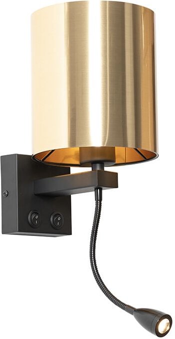 Wandleuchte schwarz mit Flexarm und Schirm gold 15 cm - Brescia