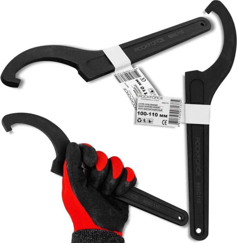 ROCKFORCE HOOK Hakenschlüssel mit einem Radius von 100-110 mm, Cr-Mo-Stahl, Schlag