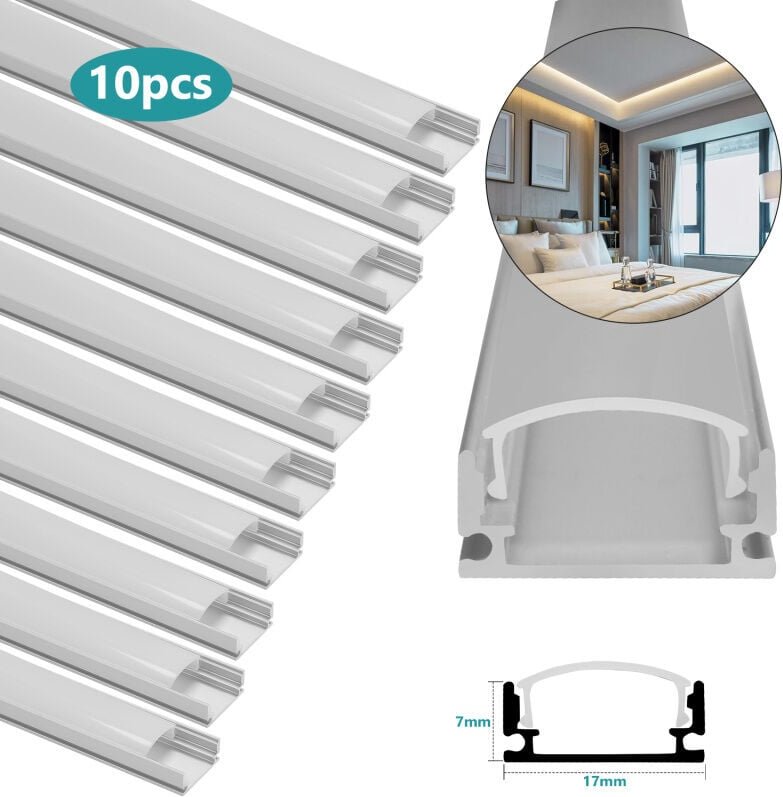 Thumbnail - Tolletour - 10x1m led Aluminium Profil led Aluprofil Alu Schiene Leiste Inner Modelle für led Streifen Eloxiert Leuchte ...
