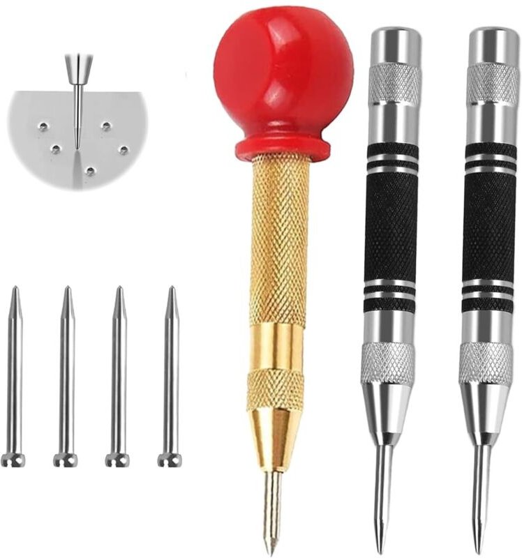 Federkörner Set, 3 Stück Automatik Körner Metall mit 4 Ersatzspitzen, Automatischer Körner Werkzeug, Körner Automatik fü...