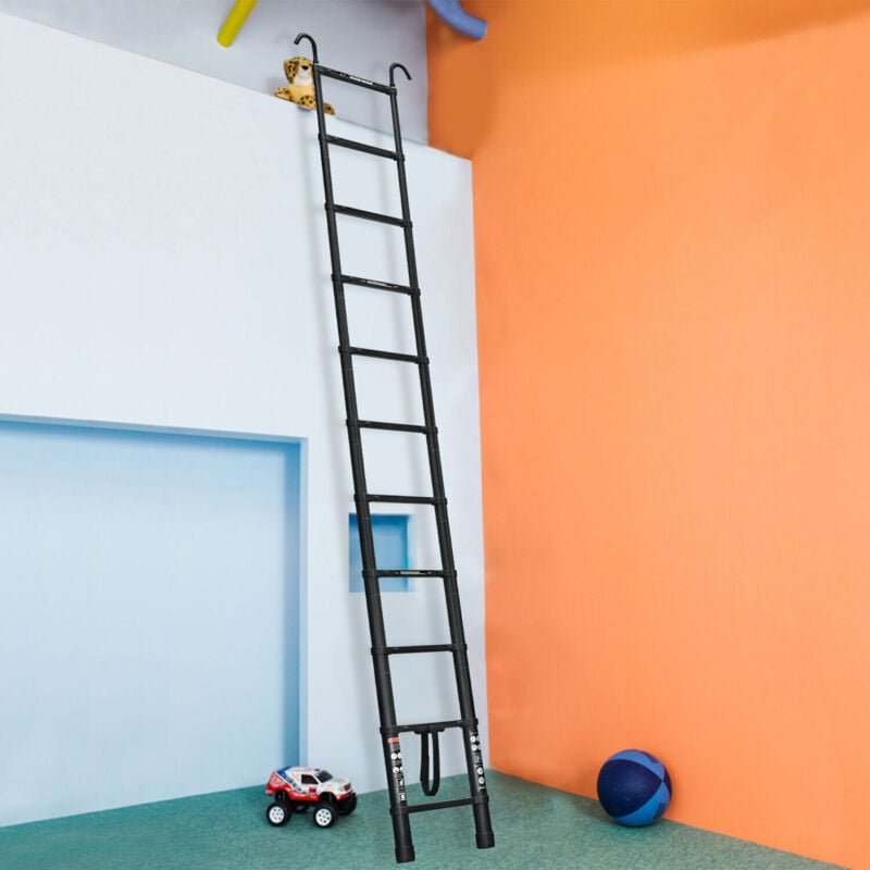 3,2 m Verlängerungsleiter mit Haken, stabilere Dachbodenleiter, Teleskopleiter, Aluminium, leicht, tragbar, Dachbodenlei...
