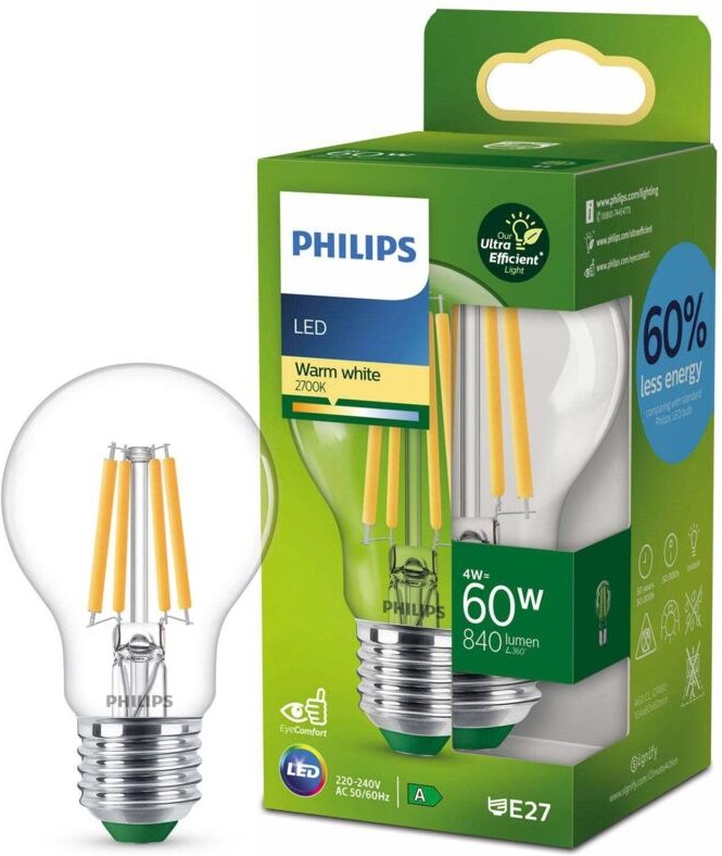 Led e27 normal 4w 60w klar 840lm 2700k energieklasse a