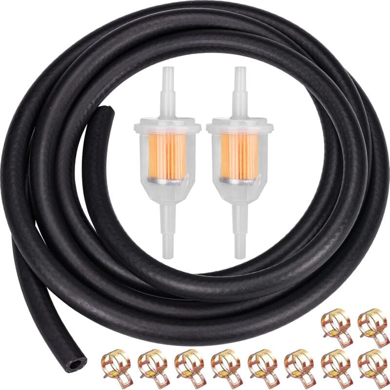 Kraftstoffschlauch-Set – 2 m Kraftstoffleitung Ø 6 mm + 2 Kraftstofffilter + 10 Schellen für Kawasaki, Kohler, Briggs & ...