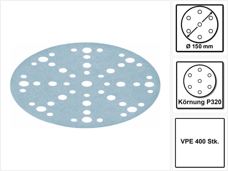 Festool STF D150/48 Schleifscheiben Granat P320 150 mm 400 Stk. ( 4x 575170 ) für RO 150, ES 150, ETS 150, ETS EC 150, L...