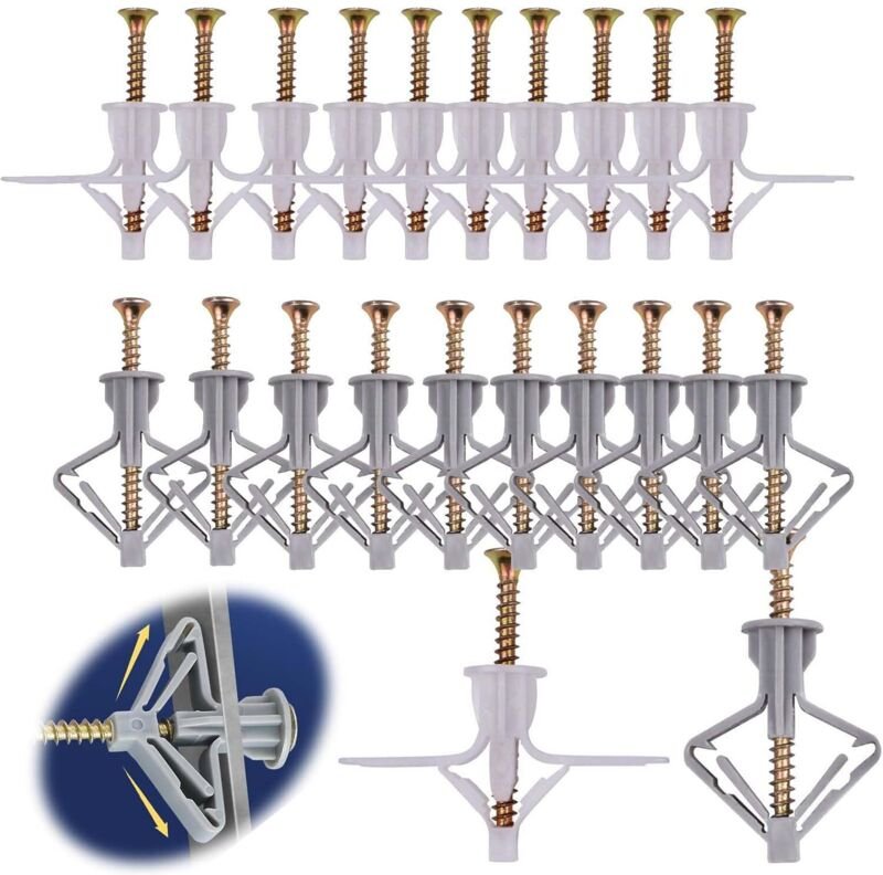 200 Stück Spreizdübel Hohlwanddübel, 100 Stück Holraumdübelset und 100 Stück Expansion Screw, Schrauben und Dübel Sortim...