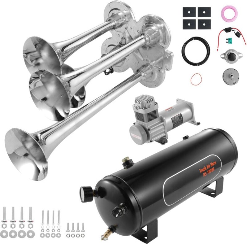Mophorn - 4-Trompeten-Zughupen-Set, 150 dB, für jedes 12-V-Fahrzeug (Auto, lkw, Zug, Transporter, Boot), 12 v, 160 psi K...