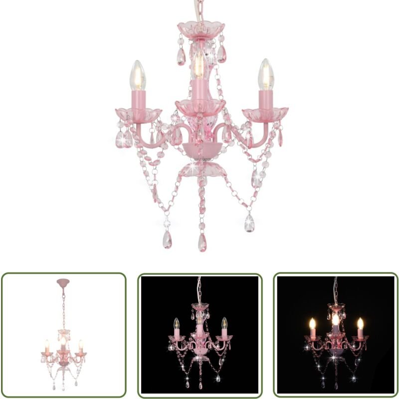 The Living Store Kronleuchter mit Perlen Rosa Rund 3×E14 - Kronleuchter - LED-Lampe - Wohnzimmer Dekoration - Rosa Lampe...