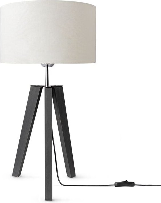 Paco Home - Tischleuchte Dreibein Nachttischlampe Stehlampe E27 Stoff Lampenschirm Uni Weiß (Ø28cm), Tischleuchte - Schw...