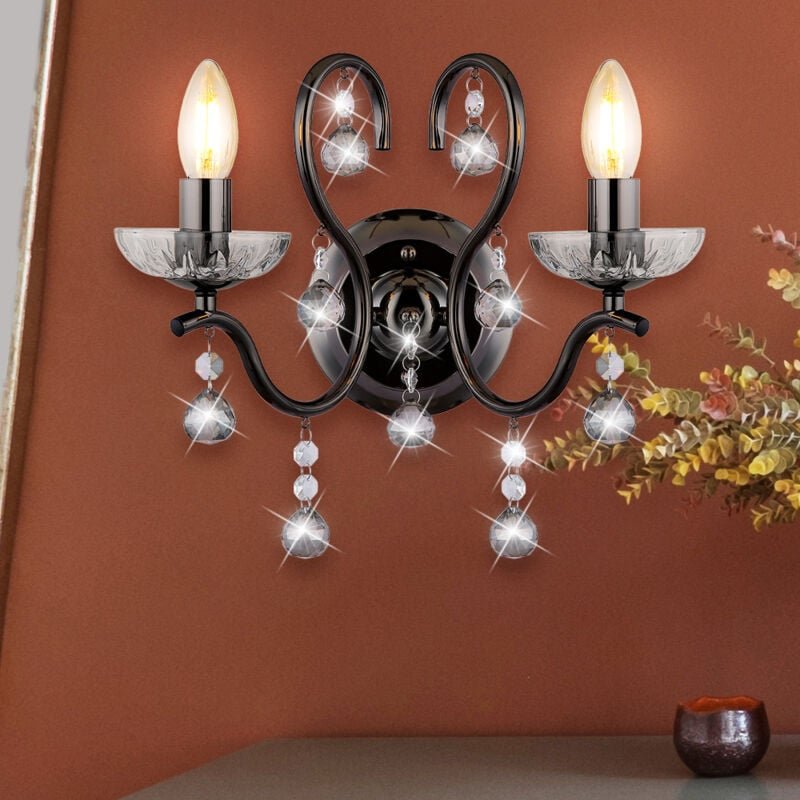 Wandlampe Wandleuchte Wohnzimmerleuchte Glaskristalle rauchfarben 2 Flammig E14