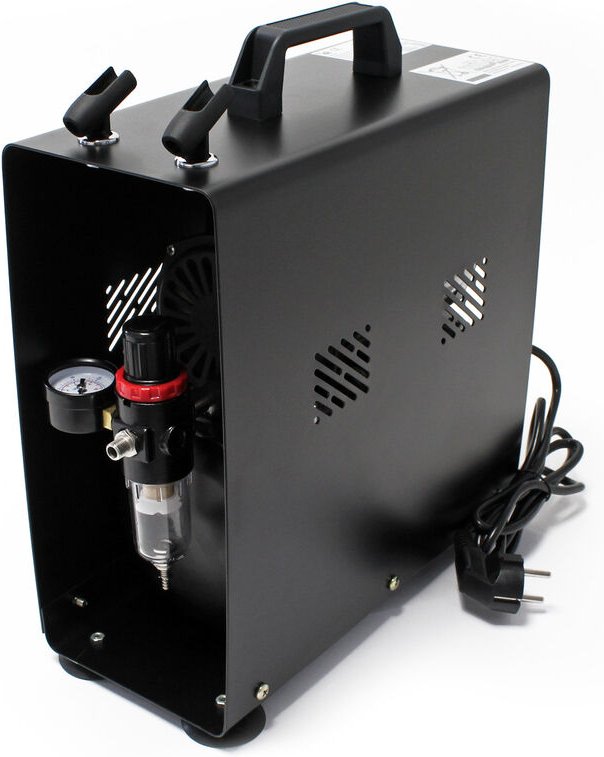 Wiltec - Airbrush Einzylinderkompressor AF186A bis max. 4 bar Druck, im Gehäuse mit Abschaltautomatik und Lufttank für M...
