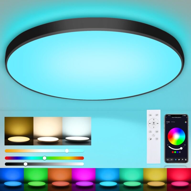 Deckenleuchten rgb Steuerbar via App Dimmbar Schwarz