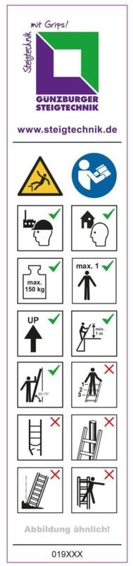 Munk - Günzburger Steigtechnik 20x Hinweis-Aufkleber für Klappleitern 2tlg. - 019148
