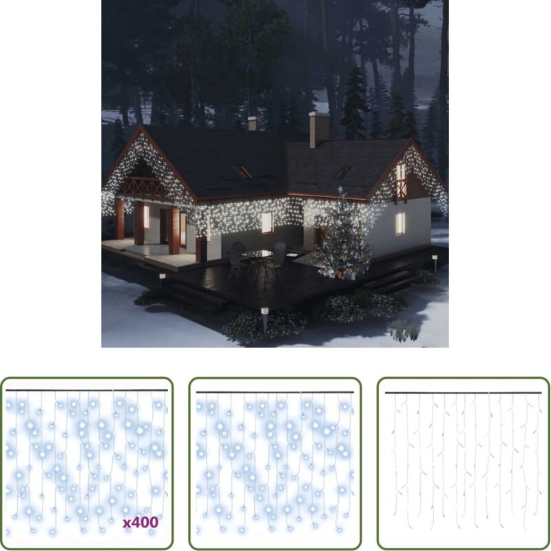 vidaXL Weihnachtsdekoration - Lichtervorhang LED Eiszapfen 10 m 400 LED Kaltweiß 8 Funktionen