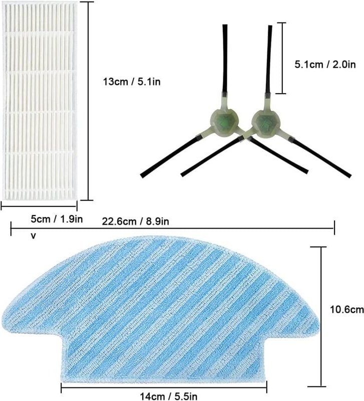 Ersatzzubehör-Set für Leftant M210 M210S M210B M213 Roboterstaubsauger (6 Seitenbürsten, 4 Filter, 4 Wischtücher, 1 Rein...