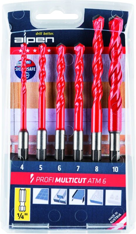 Alpen - MultiCut 0000100802100 Hartmetall Mehrzweckbohrer-Set 6teilig 1/4' (6.3 mm) 1 St.