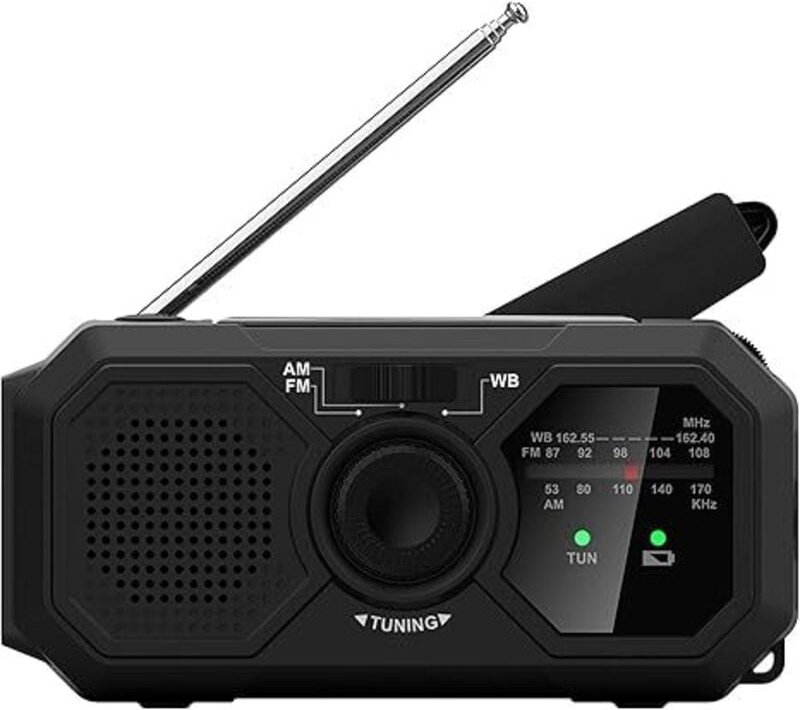 V5 Notfall Radio mit Solar Panel und Handkurbel – LED Taschenlampe – Voyager Mini NOAA Wetter Radio mit AM/FM Radio Wied...