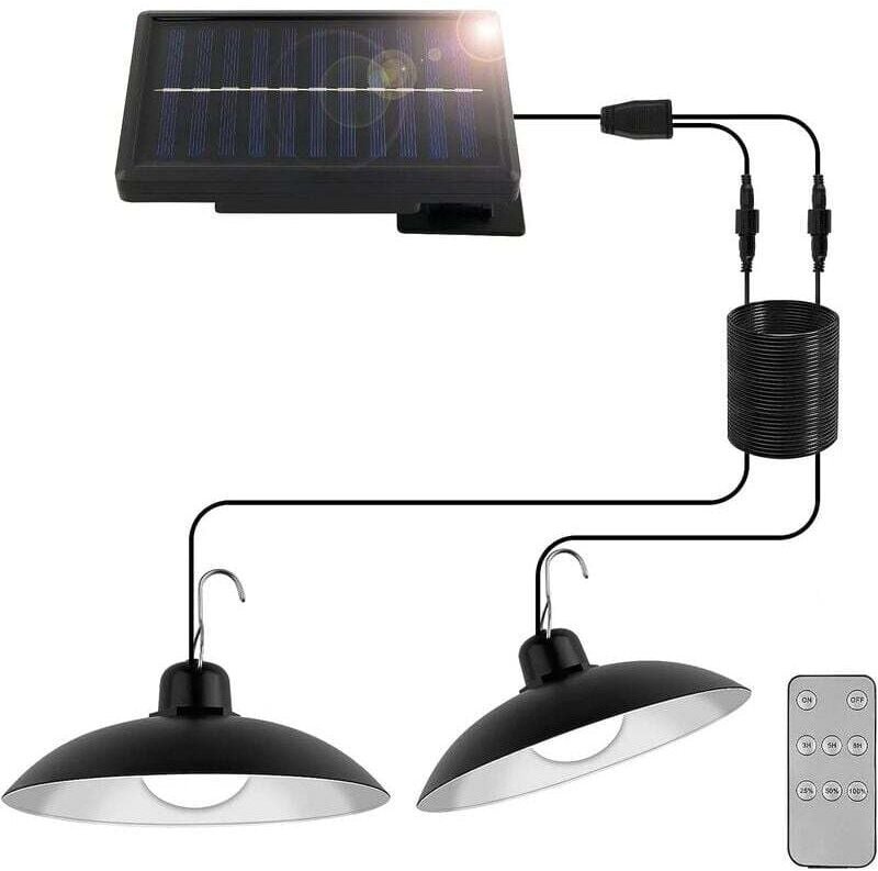 Solar-Hängeleuchte für den Außenbereich, Solar-Pendelleuchte mit zwei Köpfen und Fernbedienung, 3 Helligkeitsmodi, IP44,...