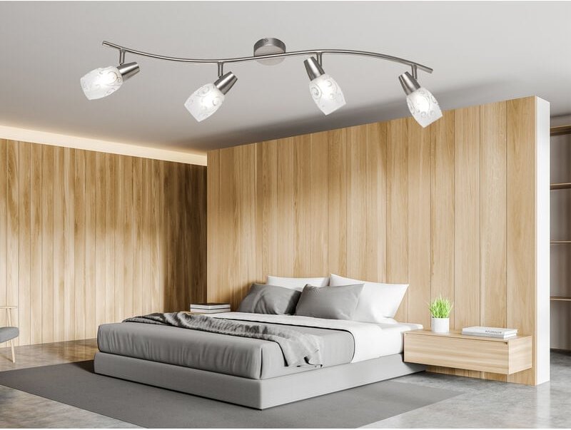 Led Deckenstrahler 4-flammig dimmbar, Silber mit Dekorglas, Breite 79cm