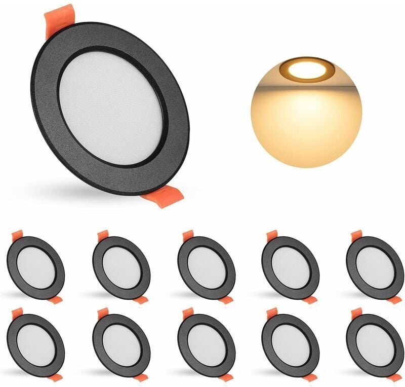 Einbau-LED-Downlight für Wand und Decke, Schwarz, 10 x 5 W LED-Deckeneinbauleuchte, 450 lm, AC 85–265 V, runde Deckenleu...