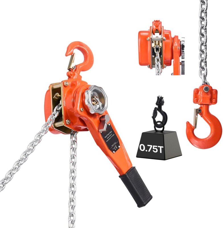 Mophorn Hebelzug mit 3/4T Kapazität, Handkettenzug, 6 m Hubhöhe, robuste G80-Stahllegierungskette und mechanische Doppel...