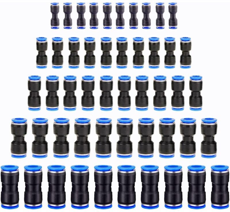 Set mit 50 geraden pneumatischen Steckverbindern, Schnellkupplungen zum Einstecken für Luft- und Wasserschläuche 4/6/8/1...
