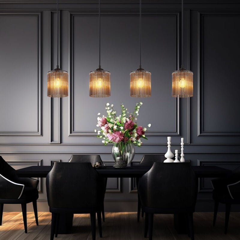 Hängeleuchte Pendellampe Esszimmerleuchte 4 flammig rauchfarben schwarz, Metall Acryldekor, 4x E14 Fassungen, LxBxH 87x1...