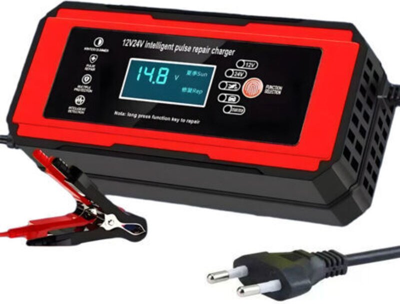 Kleines südafrikanisches Autobatterieladegerät (12 V/24 V, 10 A), Motorradbatterieladegerät, Hochleistungs-Ladegerät (12...