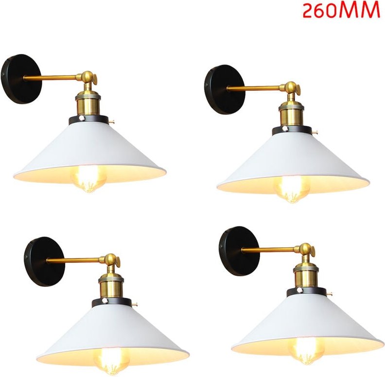 4 Stück Wandleuchte im Vintage-Stil, Industri 240° Verstellbare Wandlampe, Wandstrahler Licht mit Ø26cm Lampenschirm für...