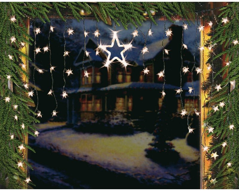 HHG - led Lichtervorhang Sternenvorhang Lichterkette Sterne Deko 1 großer, 70 kleine Sterne