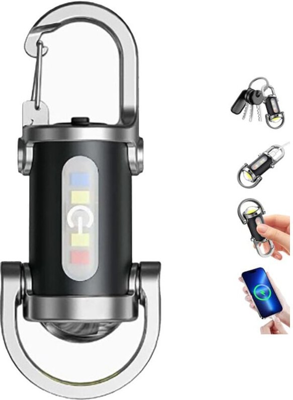 Ultrastarke LED-Taschenlampe, wiederaufladbar, USB C, wasserdicht, 7 Modi, Schlüsselanhänger-Taschenlampe, Outdoor, Camp...