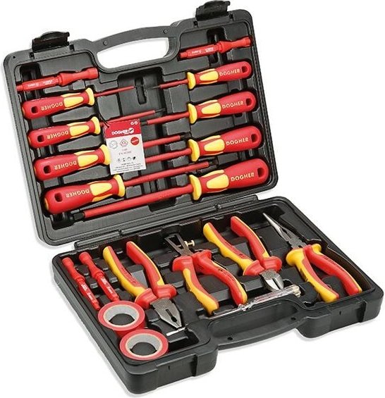 Koffer, 19 Stück, Schraubendreher und Zange vde Dogher 080-001
