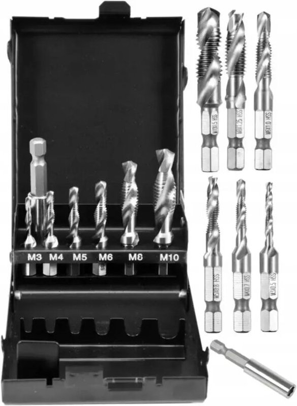 HSS-Kombigewindebohrer mit Bohrer-Set M3-M10 zum Bohren, Schneiden und Senken (3-in-1)
