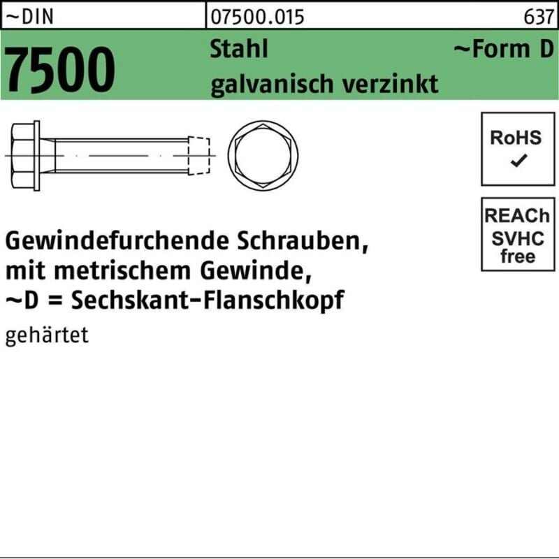 Gewindefurchendeschraube DIN 7500 6-kantflanschkopf DM 6 x 16 Stahl galvanisch verzinkt