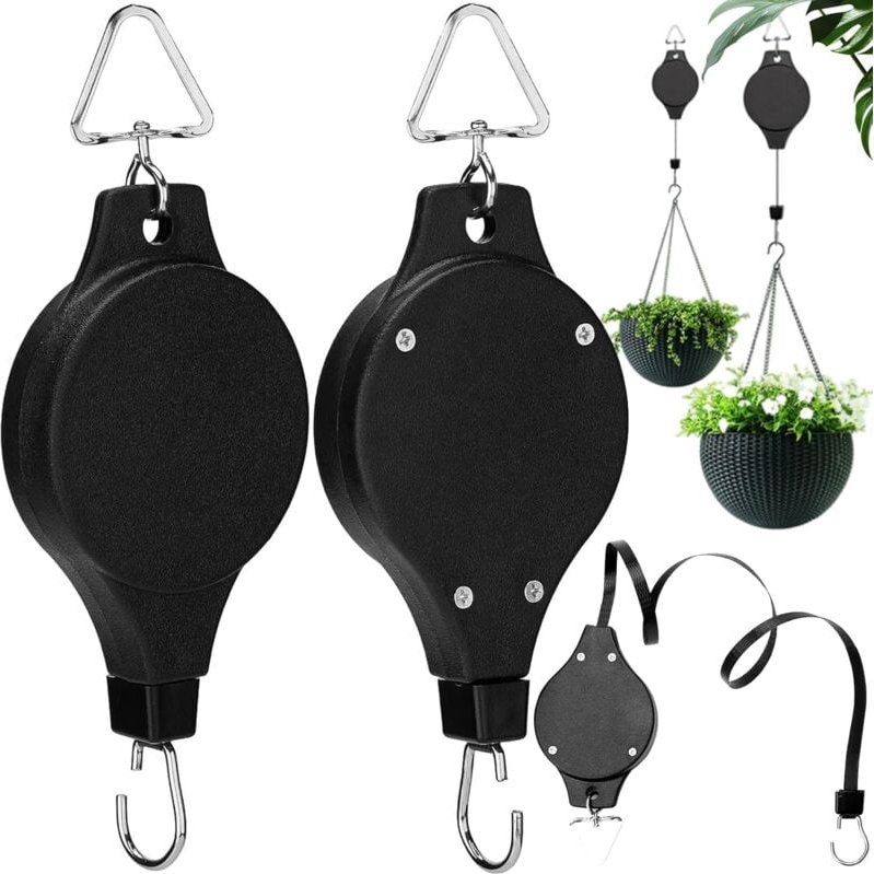 Pflanzenrollen, einziehbarer Hängehaken für Hängekörbe und Vogelhäuschen (2 Stück)