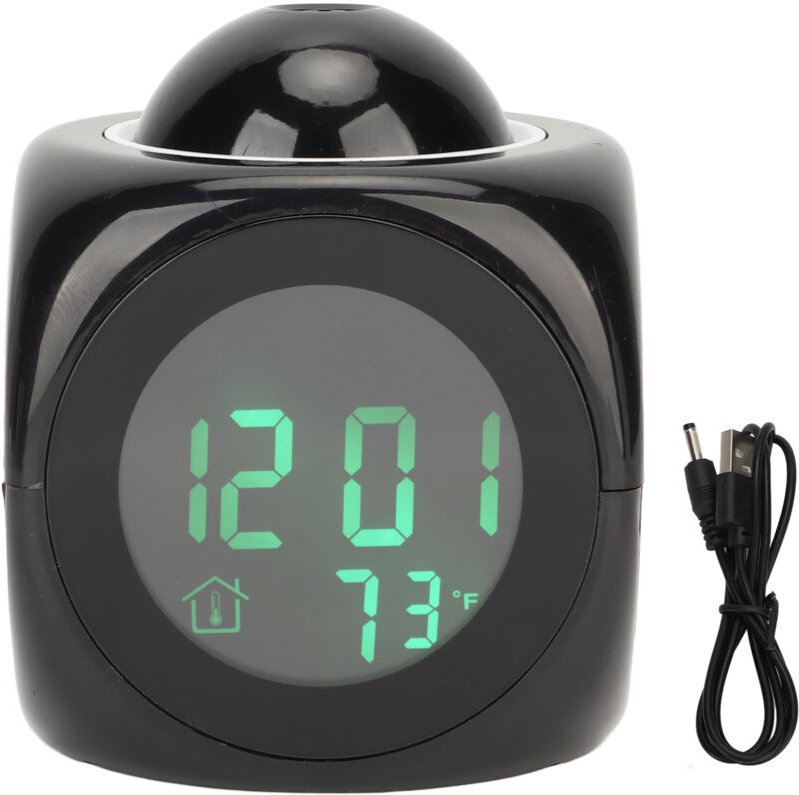 Eosnow - Projektionsuhr led -Anzeige Alarm Mini Voice Timing Digitaler Projektor mit usb -Kabelschwarz