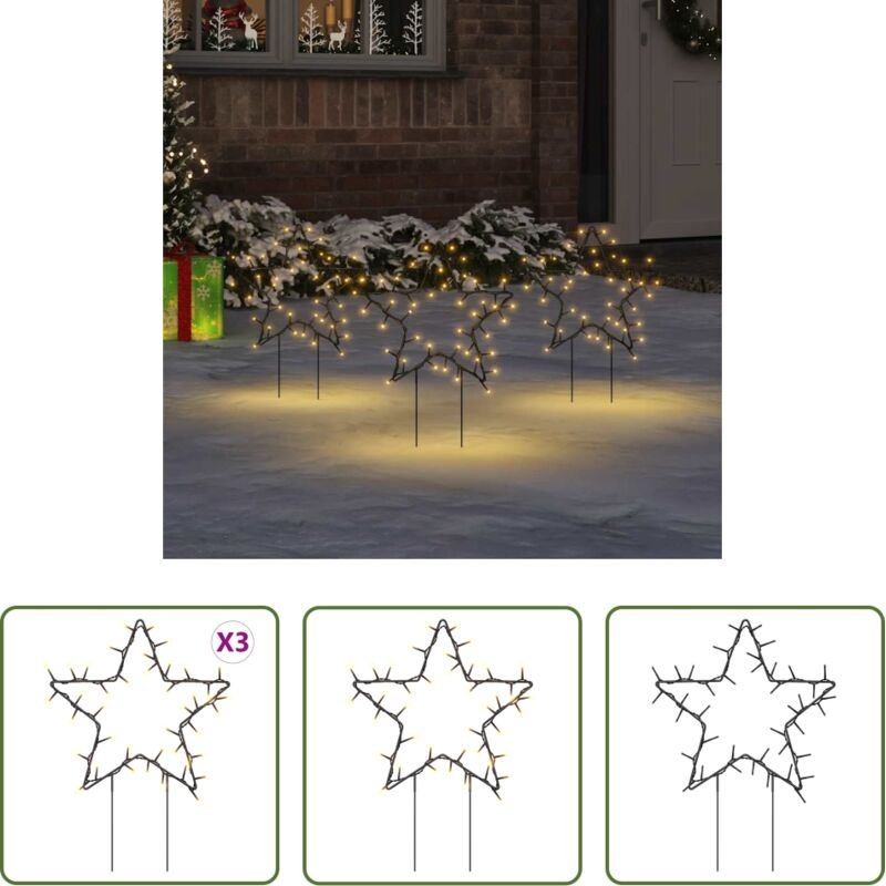 vidaXL LED-Weihnachtsdeko - Weihnachtssterne mit Erdspießen 3 Stk. 50 LEDs 29 cm