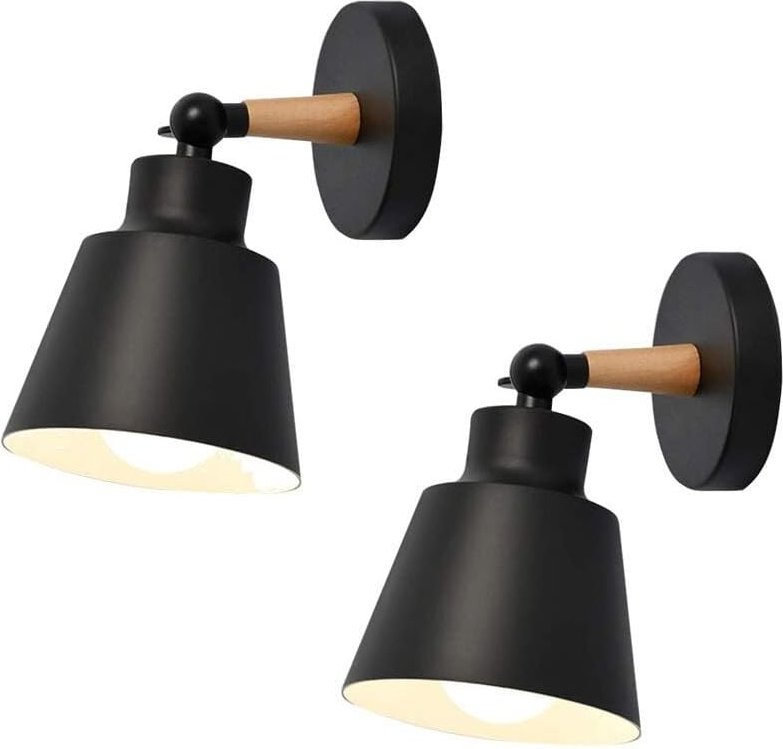 2er-Pack industrielle Vintage-Wandleuchten aus Metall, E27, verstellbar, für den Innenbereich (schwarz)
